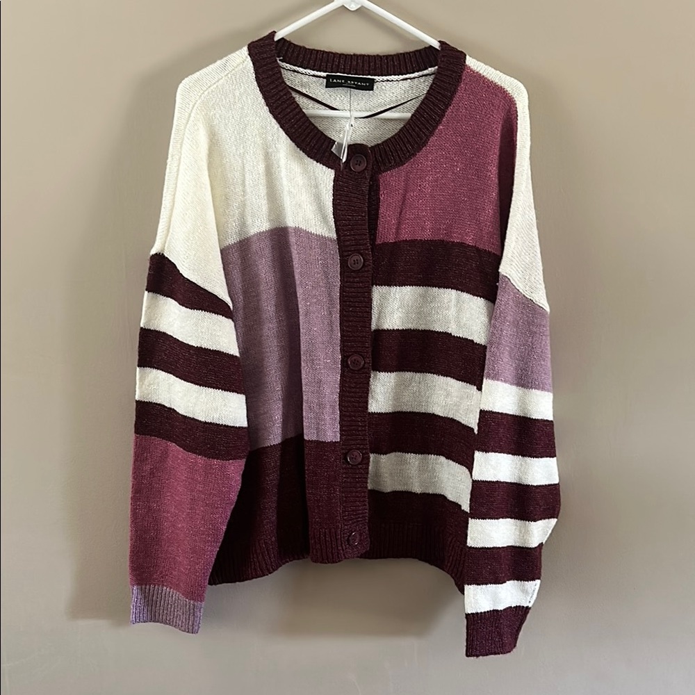 Lane Bryant Cream and Purple Cardigan Sweater